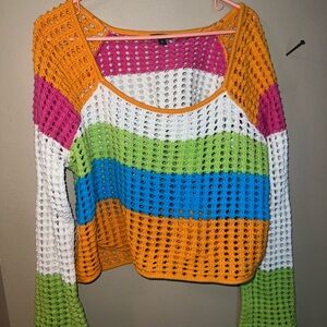 Wild Fable Multicolor Crochet Long Sleeve Top